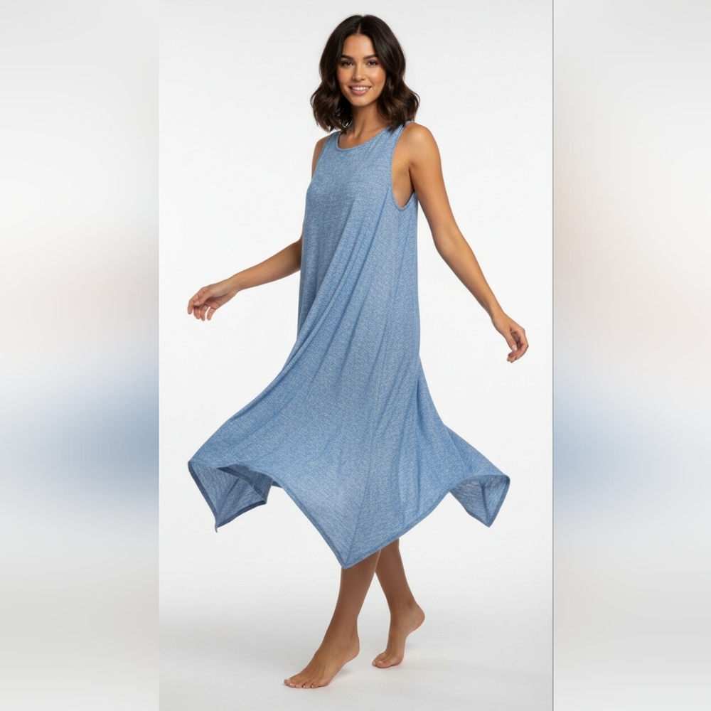 Anne Klein Blue Sleeveless Midi Dress Minimalist Shift Boho Beach Linen S - Picture 13 of 13